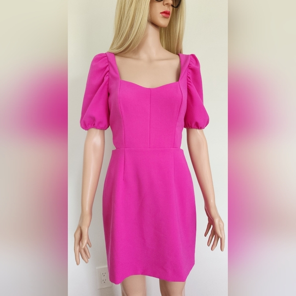 FRENCH CONNECTION HOT PINK FUCHSIA LINED FITTED CUTOUT MINI SHORT DRESS 6 - Picture 7 of 14